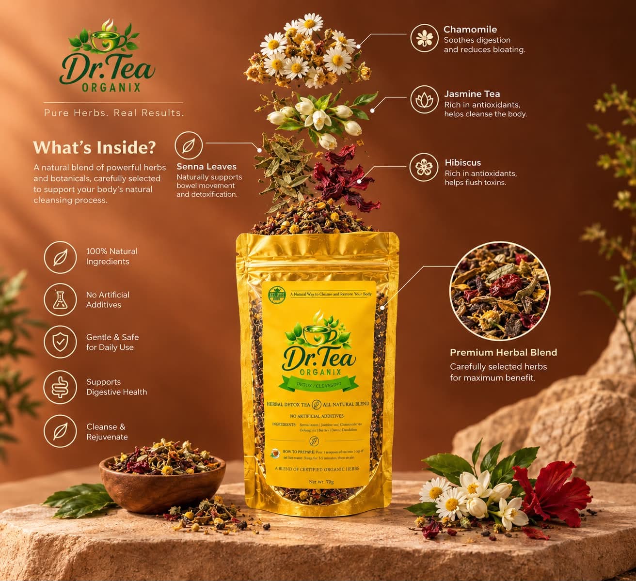Dr.Tea Organix — Herbal Detox Tea (70g) view 2